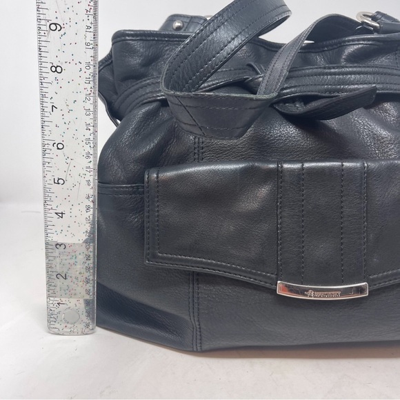 B. Makowsky Black Genuine Leather Top Handle Satchel Purse Handbag - Picture 9 of 11